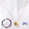 Natural stone beaded necklace and bracelet set with adjustable cord on wooden surface