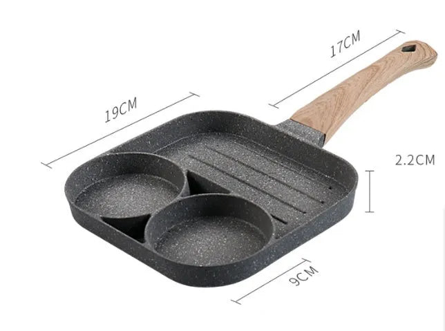 Four-hole non-stick aluminium frying pan with bakelite handle for making breakfast eggs and pancakes