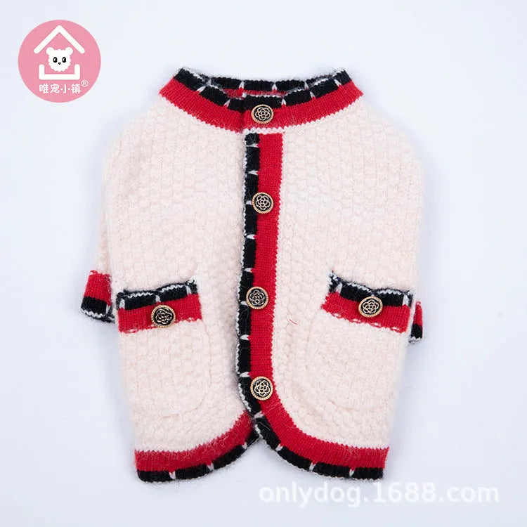 Blue Bejirog wool sweater cardigan for pets in classic princess style on mannequin