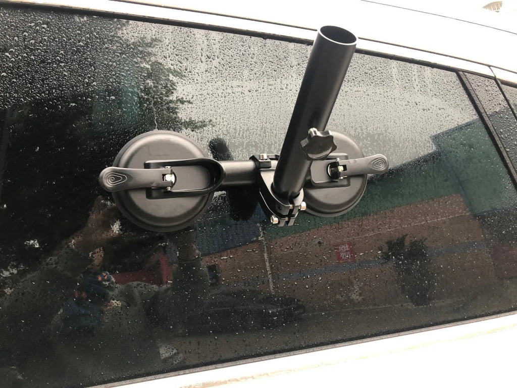 Black ABS off-road car sucker base with a round rubber suction cup for glass mounting.