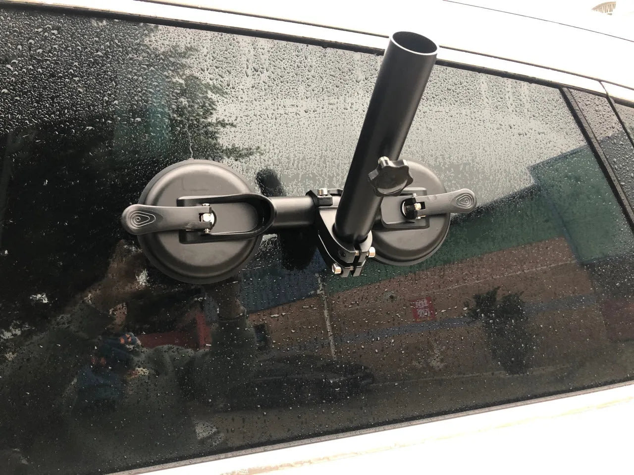 Black ABS off-road car sucker base with a round rubber suction cup for glass mounting.