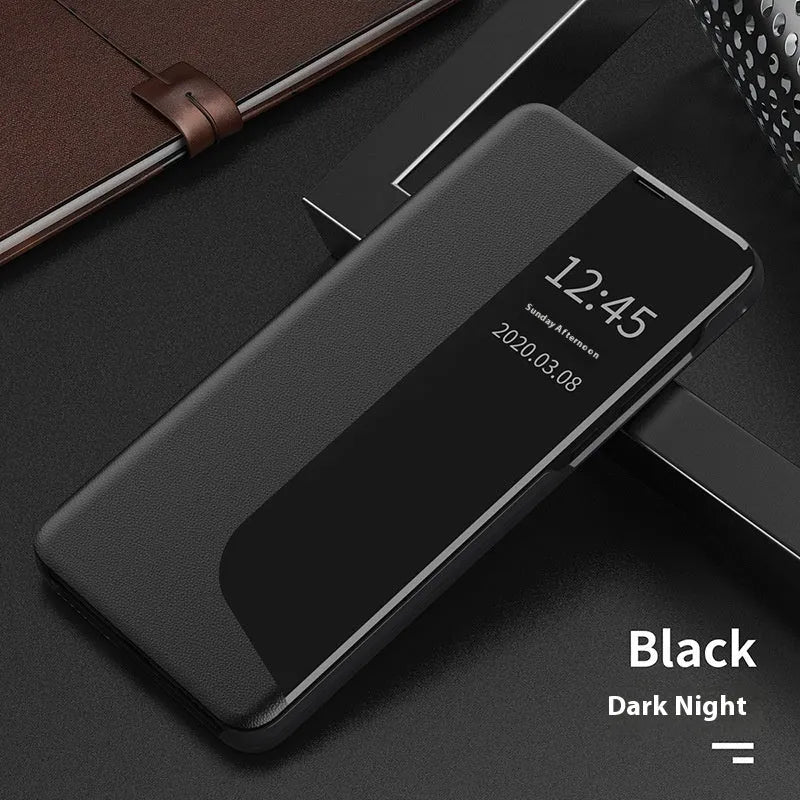 Huawei phone case with magnetic side window, flip bracket, PC leather, Chinese red colour, for Mate 60