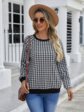 Black Japanese sweet plaid pattern pullover sweater with long sleeves