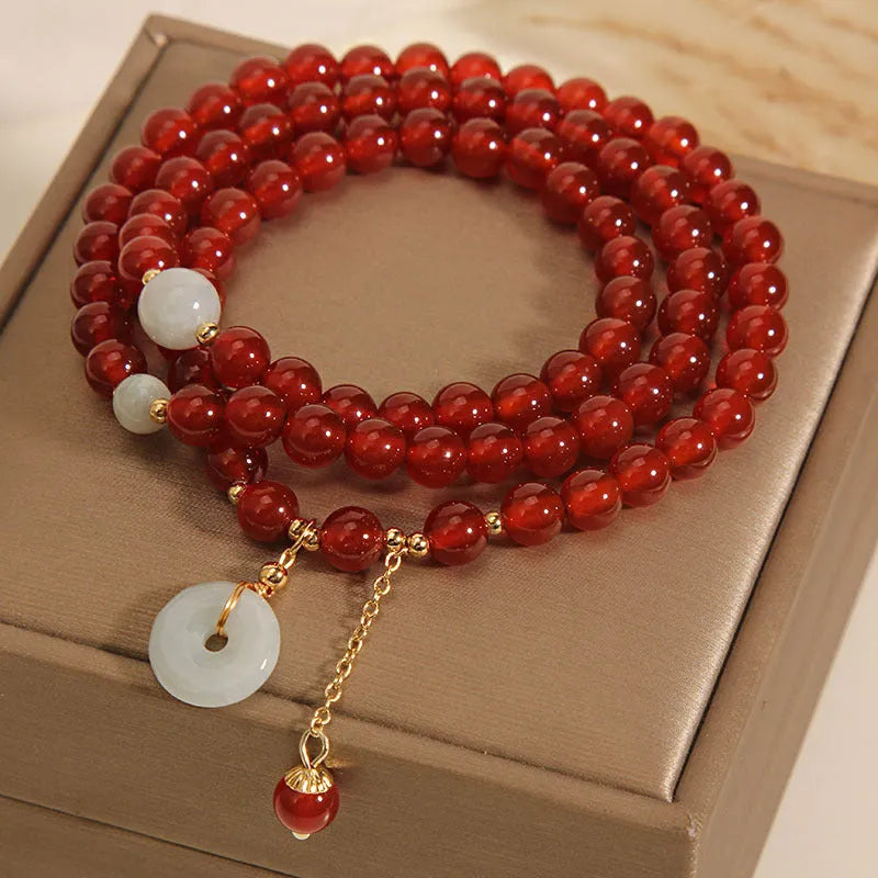 Red agate crystal multi-layer bracelet for women in retro ethnic style