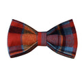 Blue plaid velvet dog collar with alloy buckle and bow decoration on cotton material
