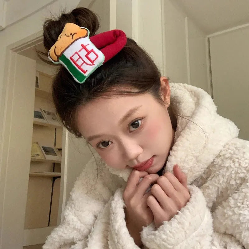 Retro mahjong sponge bang clip hairpin with Chinese character wording, single New Year hair accessory