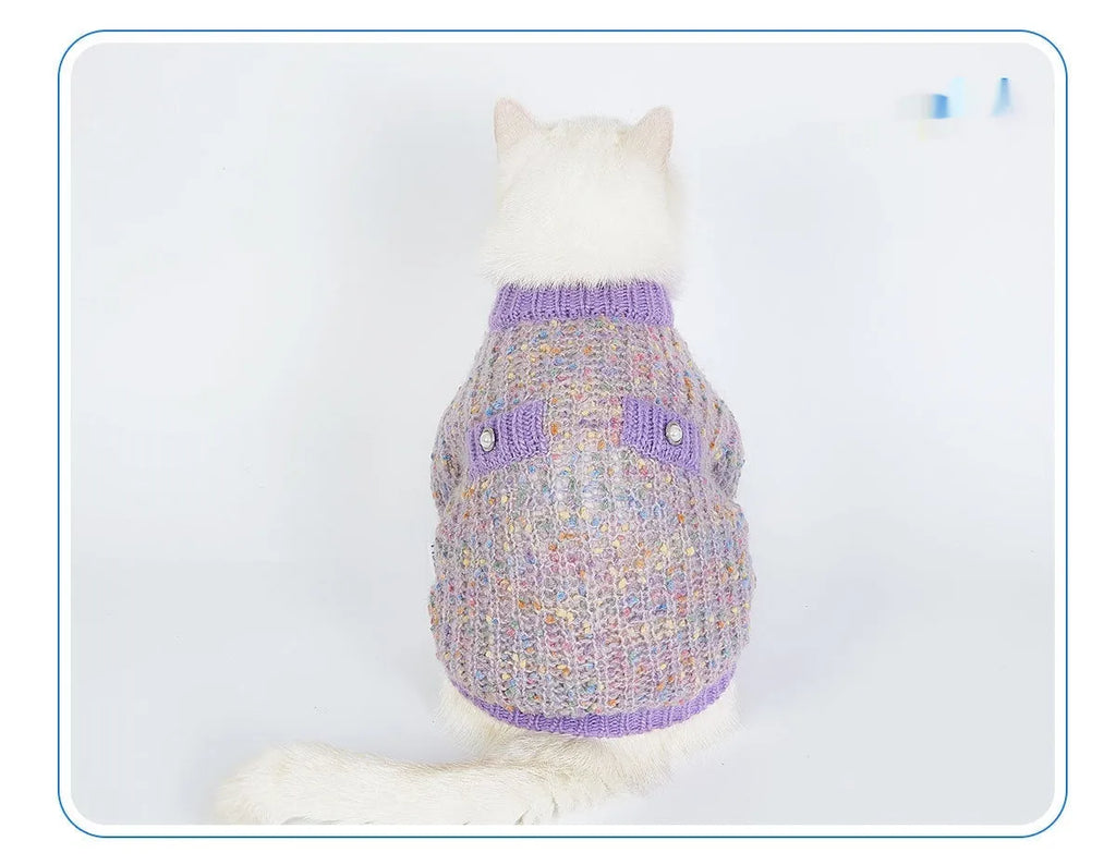Purple dog cardigan sweater made from soft polyester fabric