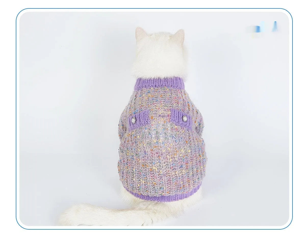 Purple dog cardigan sweater made from soft polyester fabric
