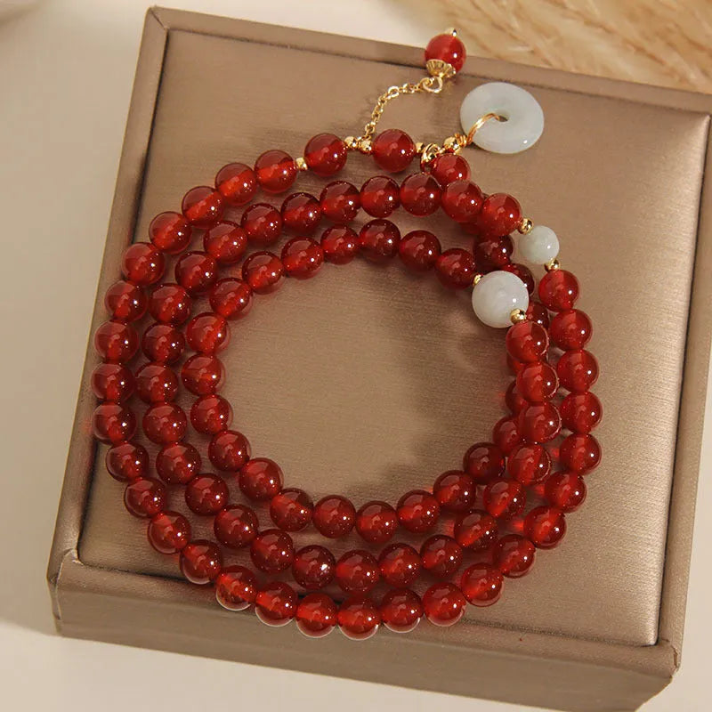 Red agate crystal multi-layer bracelet for women in retro ethnic style