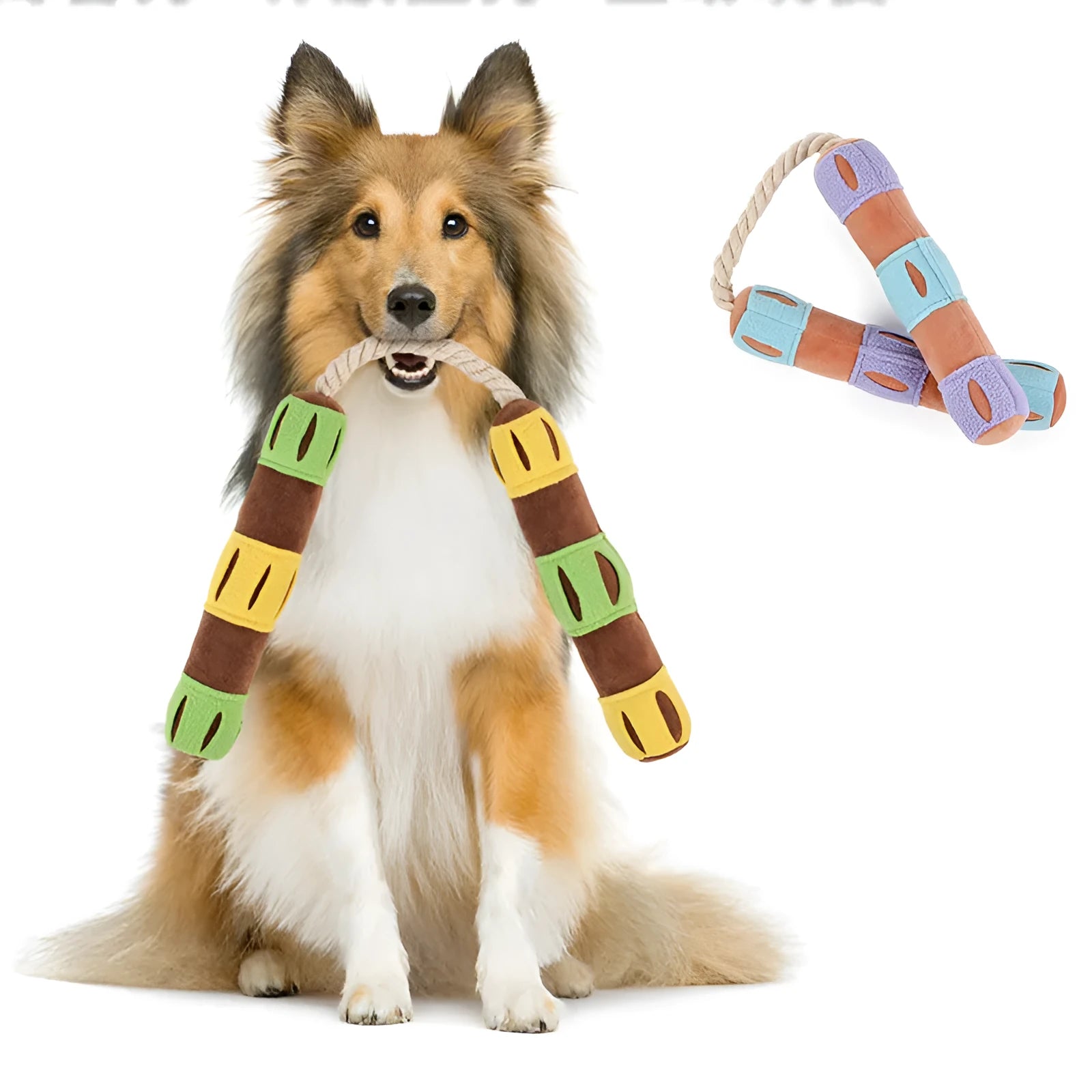 Purple and yellow plush dog snuffle mat with foraging design for slow feeding and interactive play