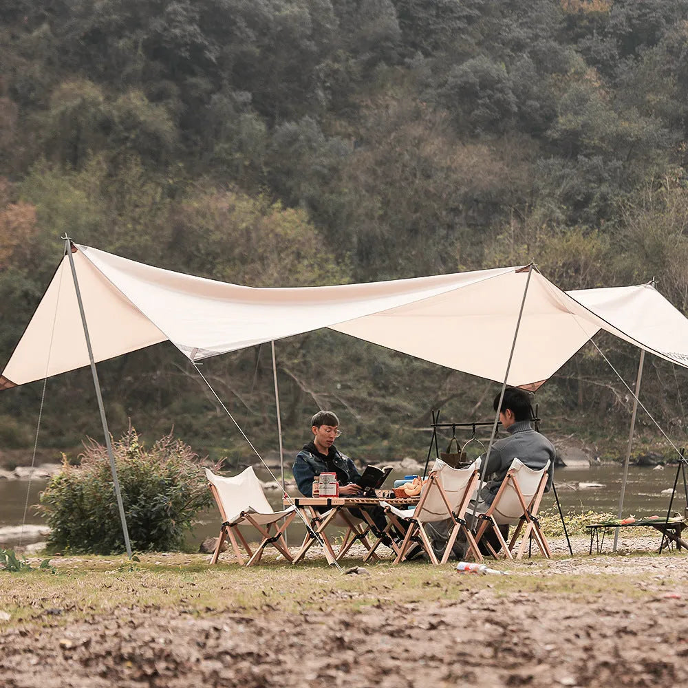 Foldable aluminium triangle camping drying rack with hooks and top tray