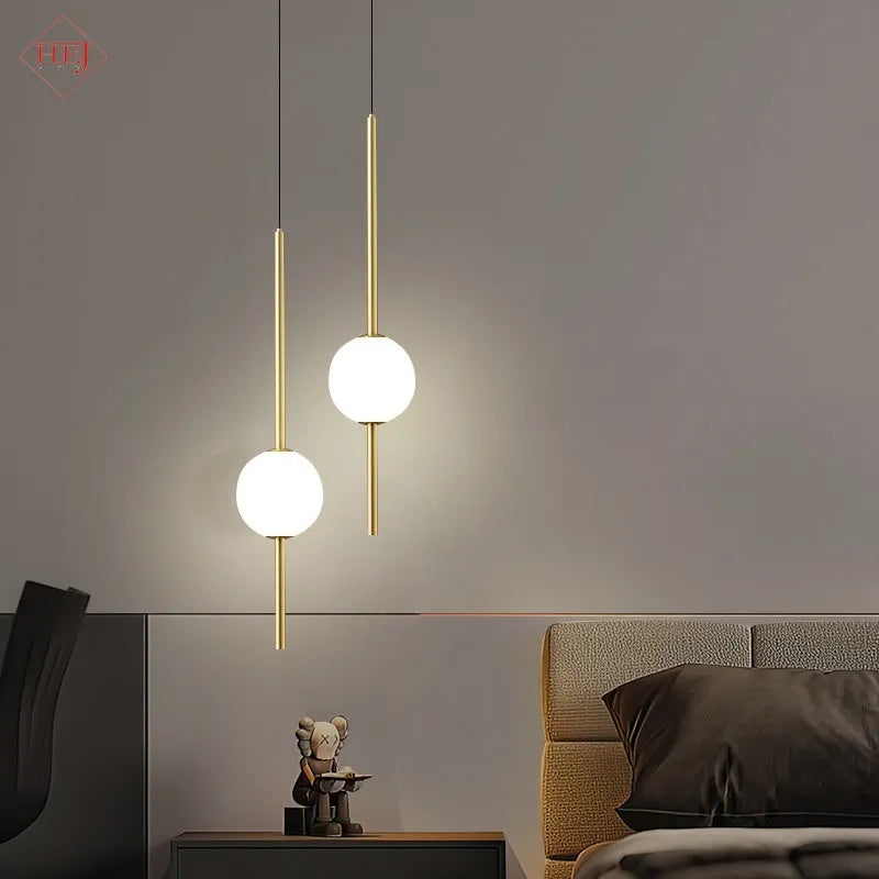 Nordic bedside chandelier with acrylic shade, gold finish, single head, adjustable light colours for bedroom