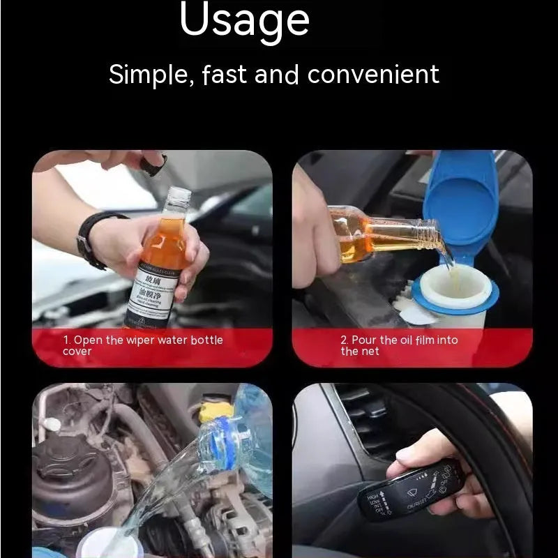 150ml spray bottle of car glass oil film remover cleaner in yellow and blue packaging options