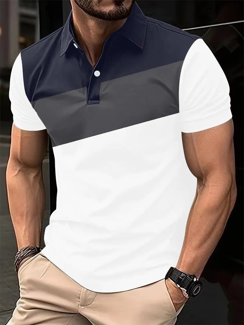 Men's loose grey T-shirt with a colourful 3D digital printed graphic design on the front.