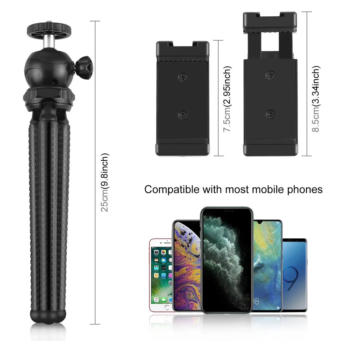 Black Octopus Yripod live broadcast kit with flexible legs and fill light microphone for iPhone compatibility