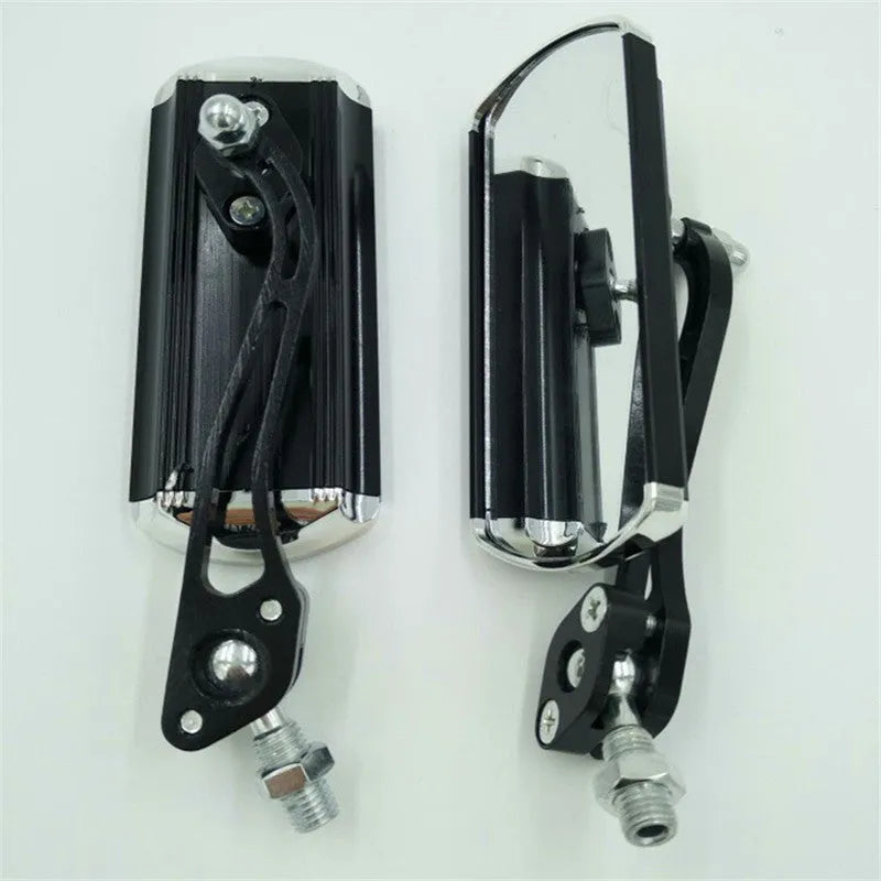 Aluminium alloy bicycle handlebar rearview mirror, 125mm x 45mm mirror face, 22.2mm clamp, black silver red blue pair