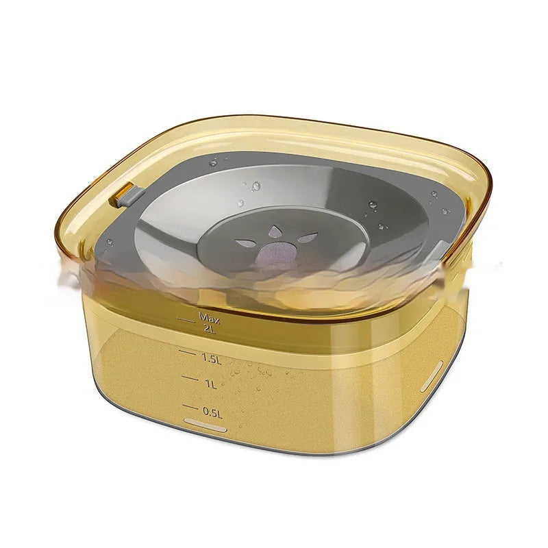 Transparent 70oz anti-spill slow drinking dog water bowl with floating disk on non-slip base