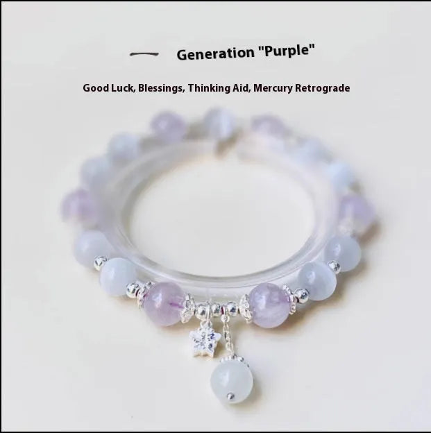 Opal amethyst colour crystal bracelet with moon shape design, manually crafted women's jewellery