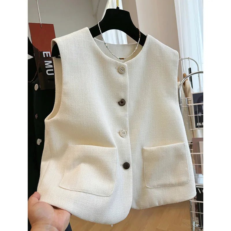 Womens round neck vest bandage dress in French style with sleeveless polyester construction