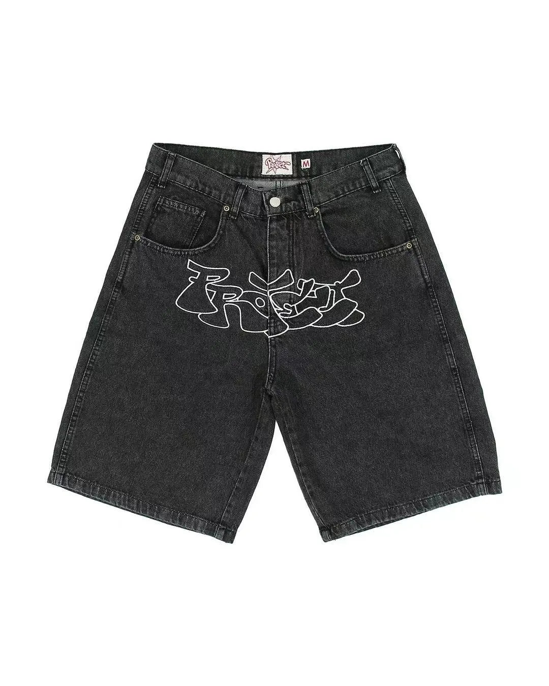 Men's straight-leg denim shorts in D36 colour with a casual hip hop style