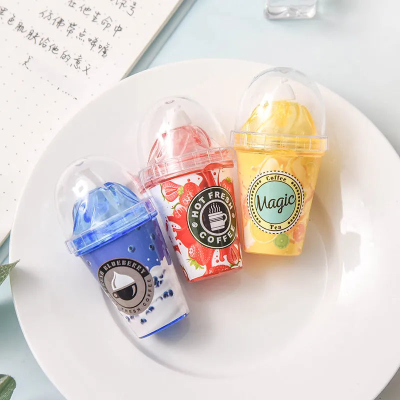 Ice cream shape correction tape with tea cup design, plastic dispenser, 2x7 cm, in blue colour