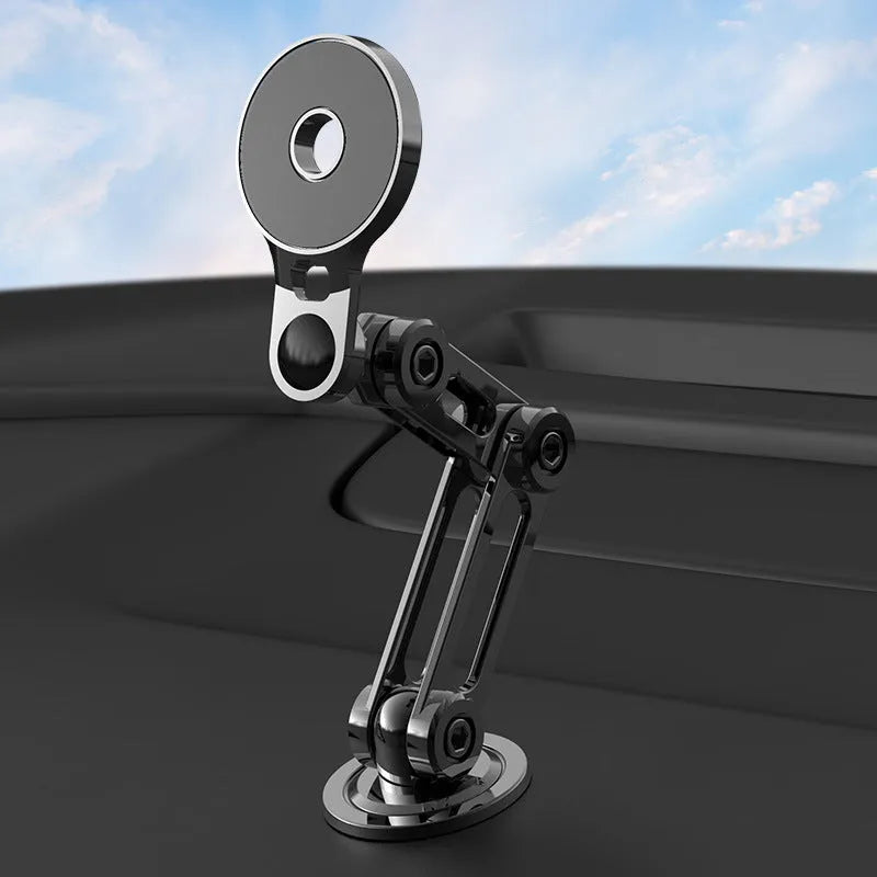 Black magnetic car phone holder with suction mount for vehicle dashboard or windscreen attachment
