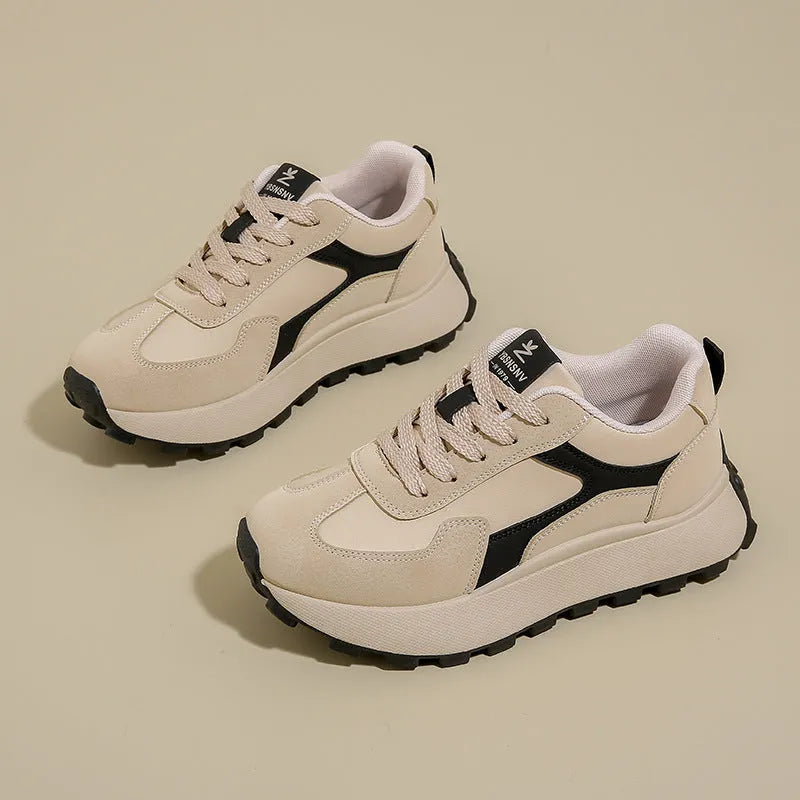 Women's low-top solid colour sports shoes with flat heel and lace-up front in Card Black, Khaki Red, and White Grey.