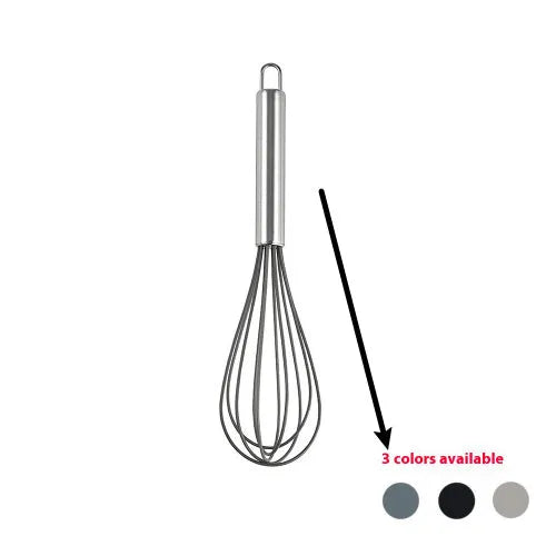 Black silicone kitchen utensil set with 12 tools in a rotating storage bucket on a kitchen countertop