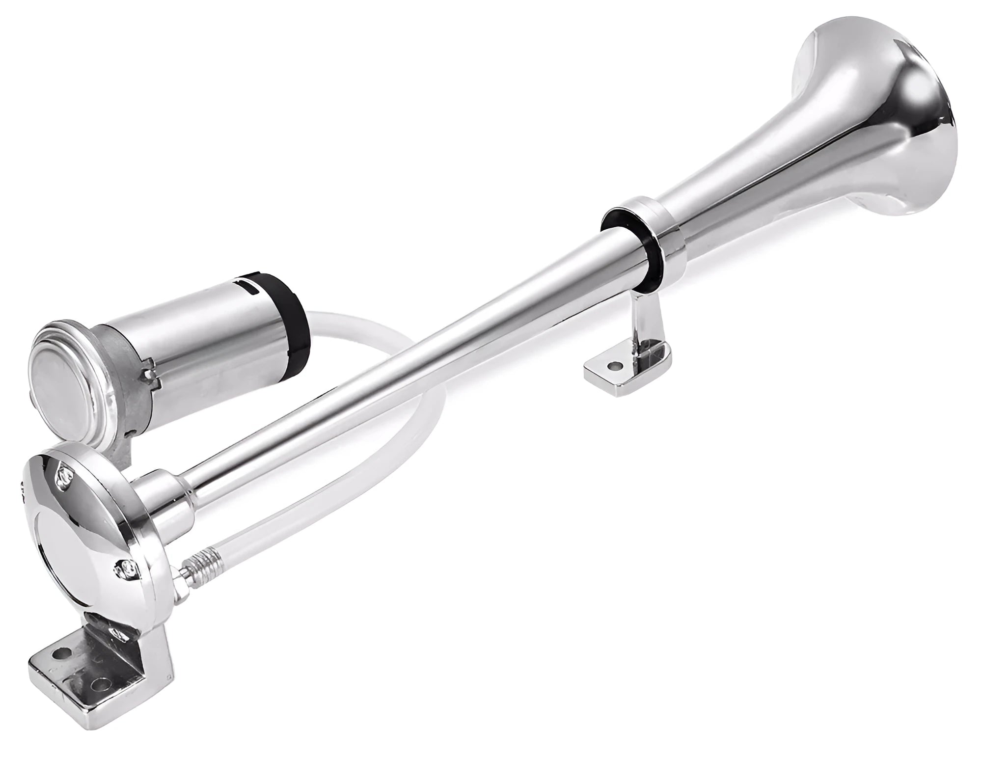 Single trumpet loud car horn with chrome finish, 450mm length, 12V for vehicles