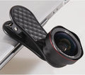 Mobile phone wide-angle and macro lens kit with storage case and phone clip in black, silver, or rose gold
