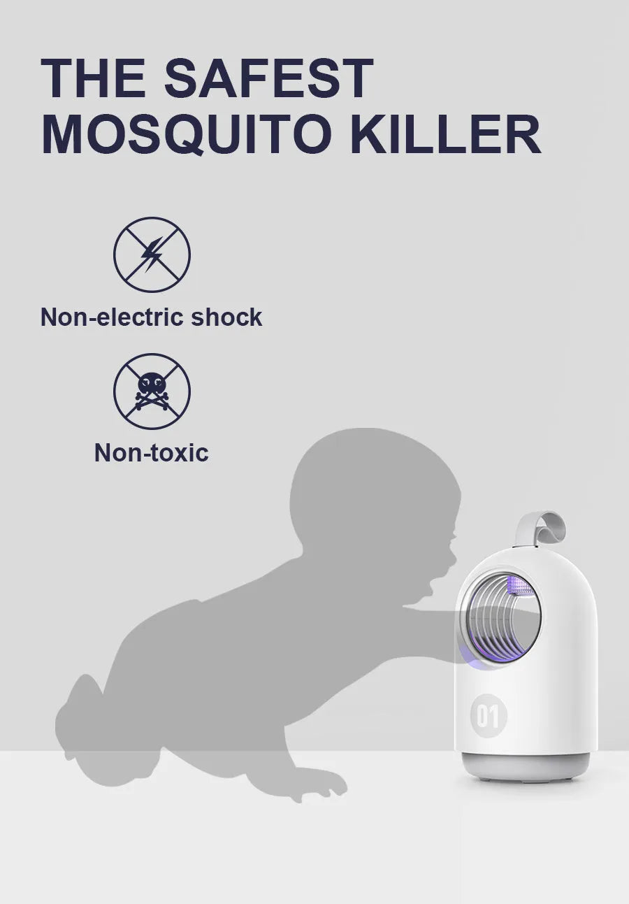 White and blue indoor mosquito killer lamp with UV light and silicone carrying handle