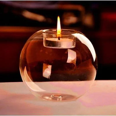 European style spherical hollow glass candle holder in three diameter sizes