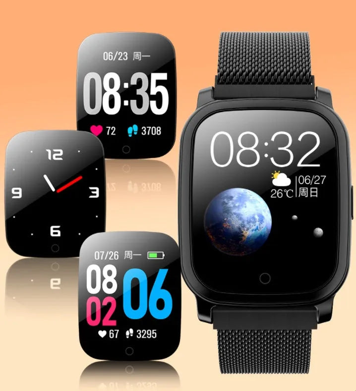 Smart pedometer watch with temperature measurement in black or silver colour