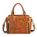 Retro yellow genuine leather cross body tote handbag with 25cm width and 130cm adjustable strap