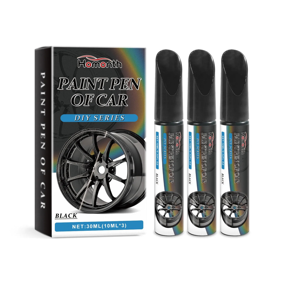 Black car wheel hub scratches healing pen with three 10ml tubes for alloy rim repair