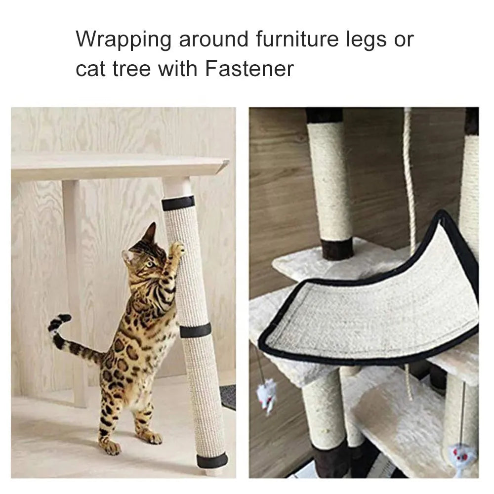 Beige sisal and cotton linen cat scratch board mat for sofa protection, 40 x 29 cm