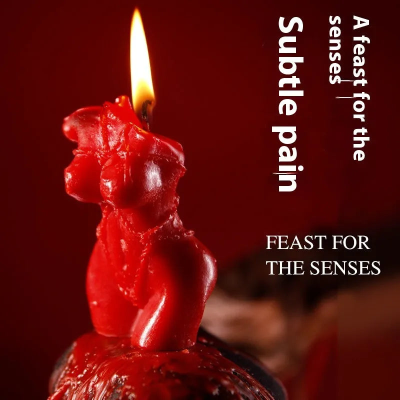 Low temperature soy wax candle for massage in rose red, spring pink, and lilac purple colours.