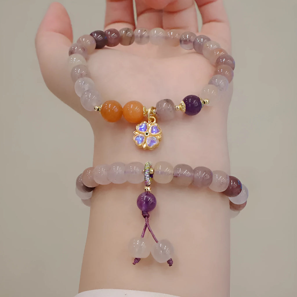 Natural Jinsi Jade violet flower bracelet with Violet Ball pendant