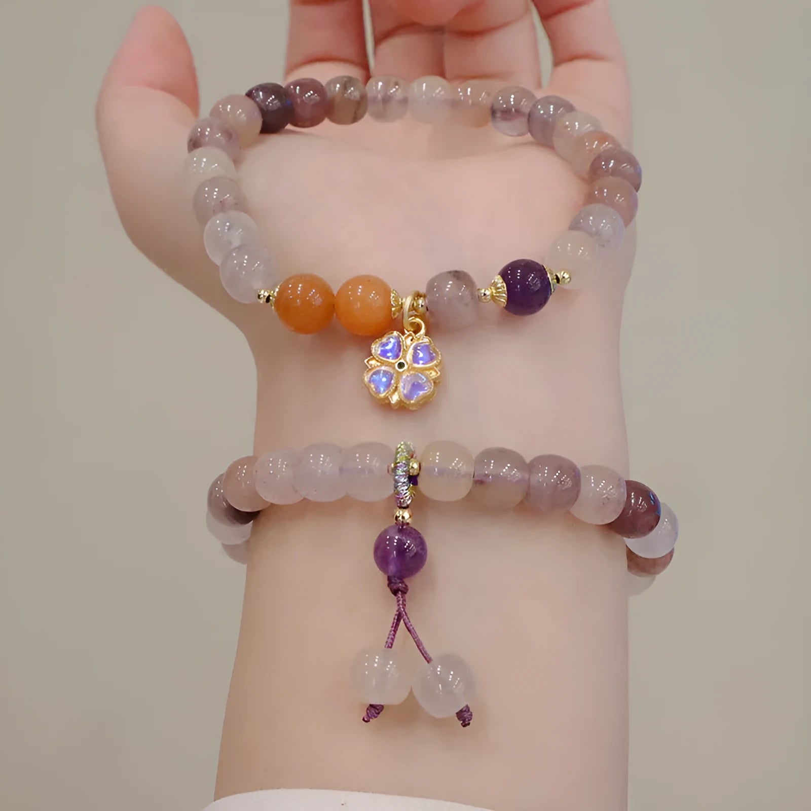 Natural Jinsi Jade violet flower bracelet with Violet Ball pendant