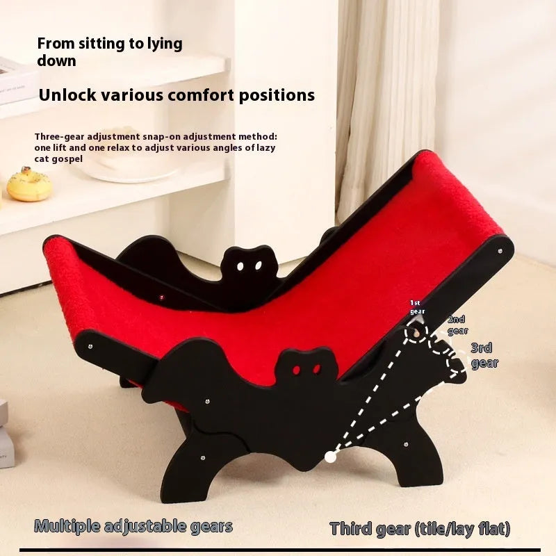 Black and red Halloween bat-themed wooden cat recliner bed with cage design and included lounge chair.