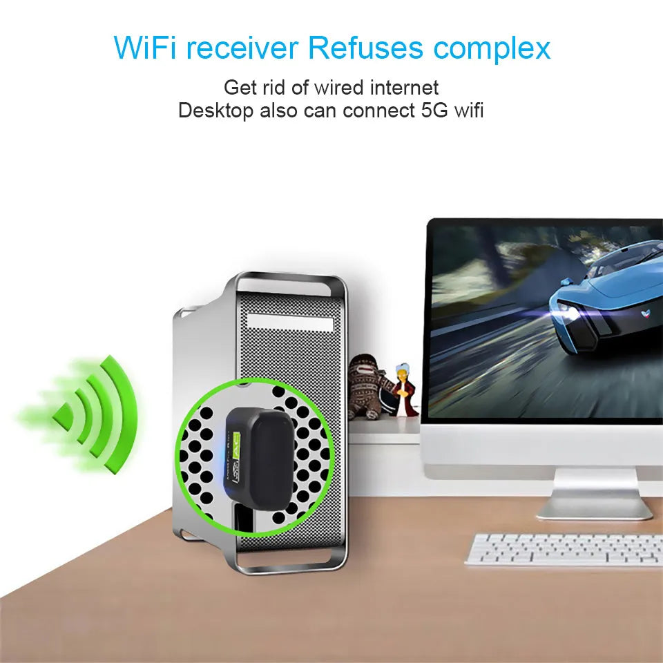 Mini dual band 600M wireless network card USB adapter black 27x14x8mm with 5GHz 2.4GHz support