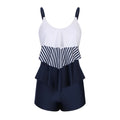 Ladies conservative stripe boyshorts swimsuit bikini in polyester fabric