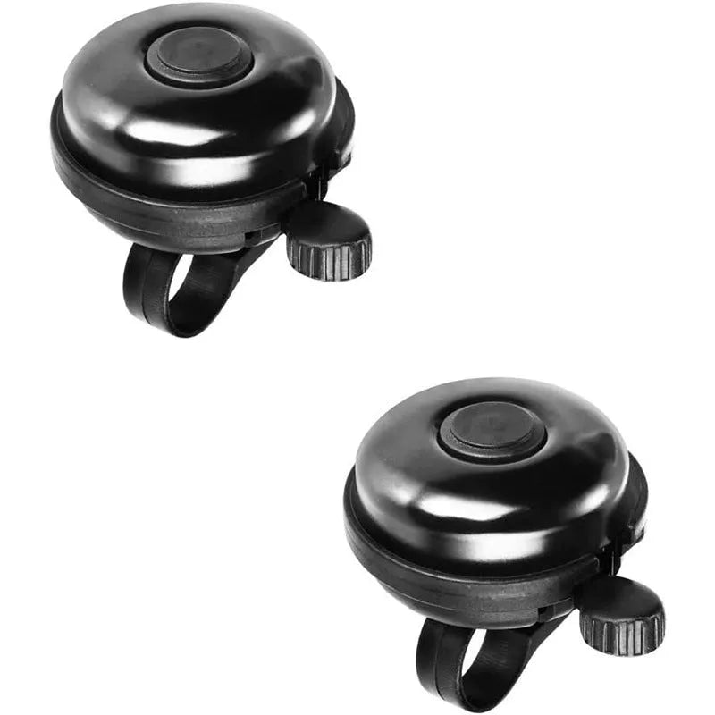 Black 58mm diameter bicycle bell with universal handlebar clamp fixture