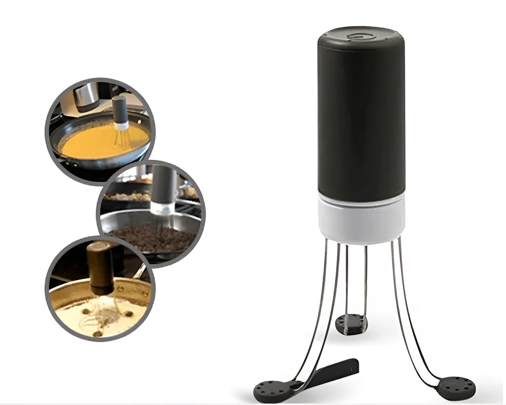 White and black automatic stirrer blender on a kitchen counter
