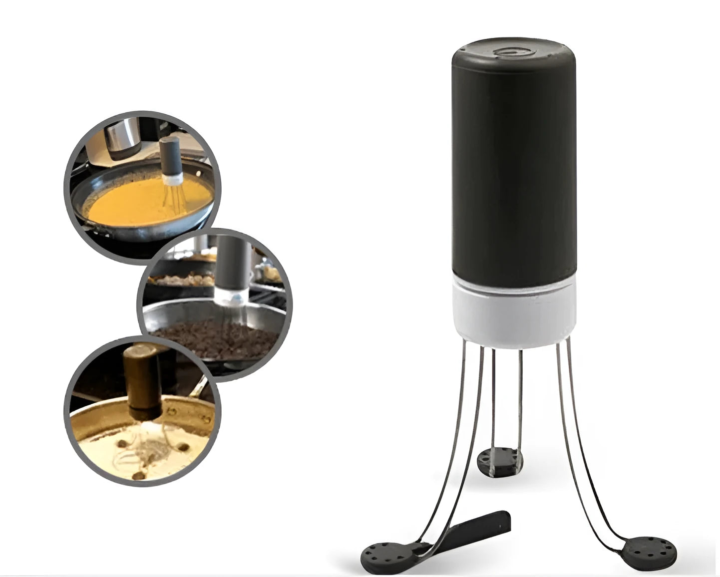 White and black automatic stirrer blender on a kitchen counter