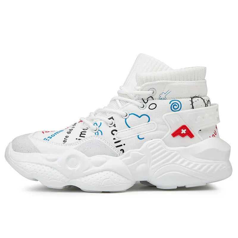 High-top casual sailing shoes in black, cloth upper, lace-up design, round toe
