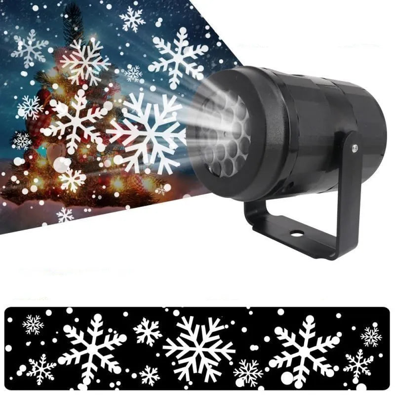 Christmas LED snowflake projector light showing rotating festive patterns for outdoor and indoor holiday decoration