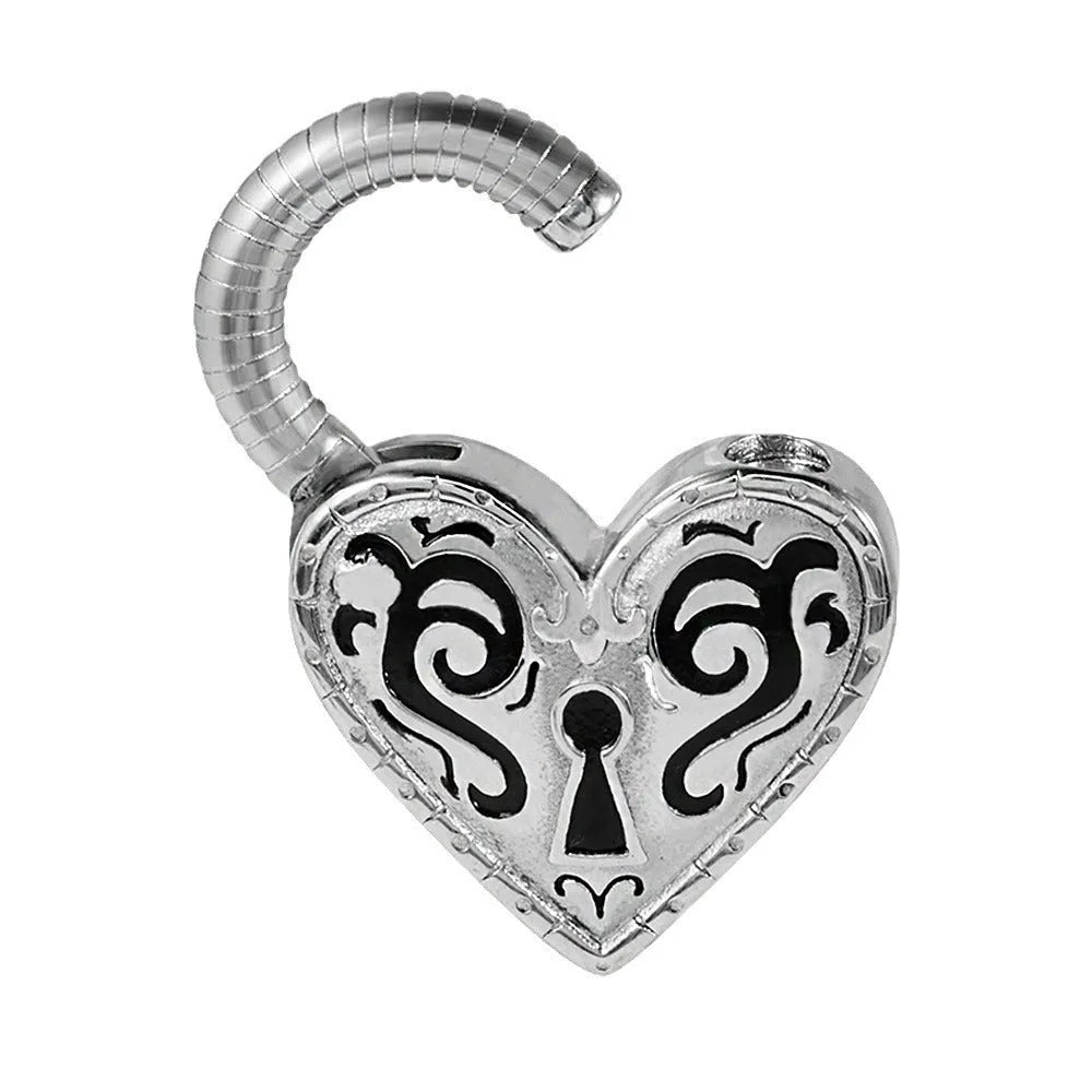 Heart-shaped stainless steel ear piercings in gold and steel colour options showing front and back views