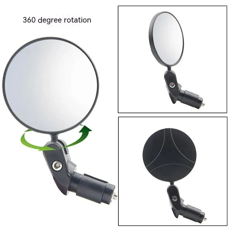 Black ABS convex rearview mirror showing 7cm diameter reflector and adjustable stem.
