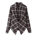 Women's loose lapels long sleeves plaid shirt in picture colour with button detail and plant flower pattern
